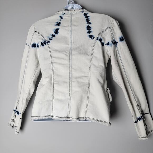 Habitual Girl Sz 12 White Blue Tie Dye Blazer Jacket Frayed Hem Double Breasted - Picture 4 of 12